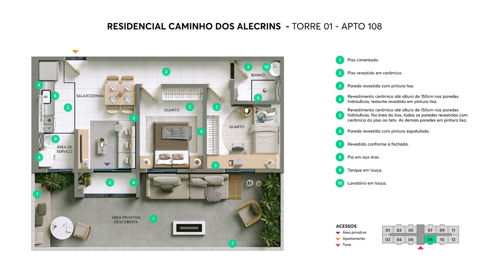 Planta do apartamento garden de 2 dormitórios com varanda e área privativa