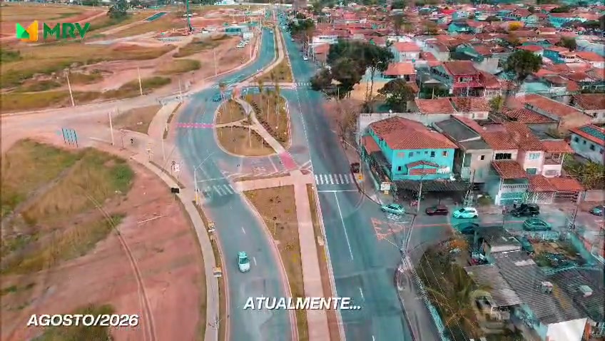 Vista aérea das novas vias e da rotatória já em operação no bairro